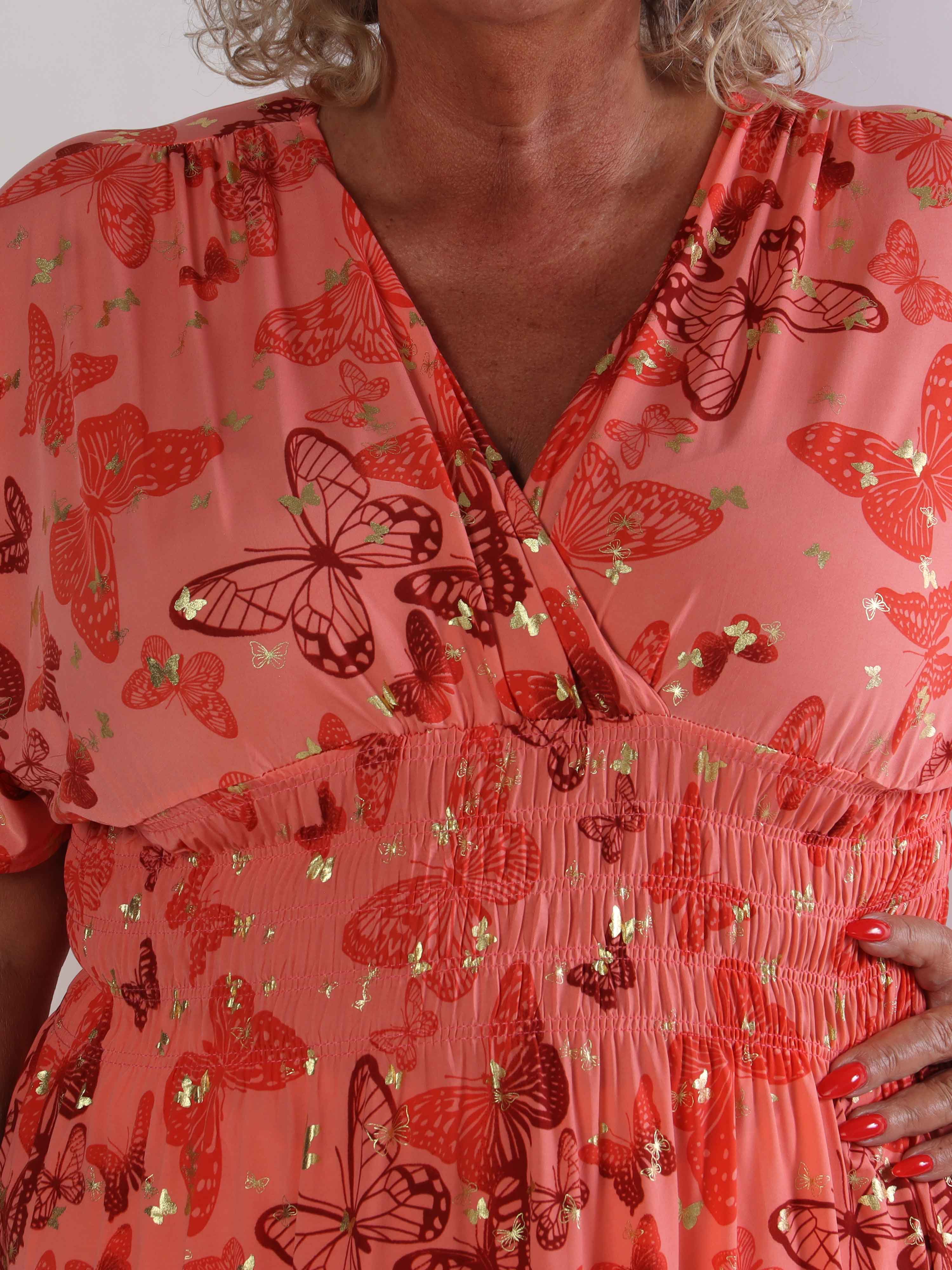 Pams Butterfly Short - Elastisk plus size kjole med sommerfugleprint